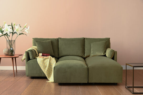 green velvet chaise sofa